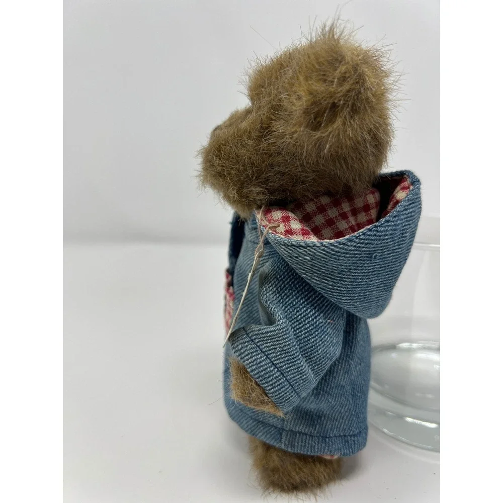 Boyds Bears Plush‎ Teddy Bear Denim Hoodie Gingham Checkered Pocket Head Bean